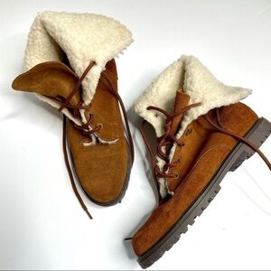 Westies Brown Leather Sherpa Lined Lace Up Boots 9